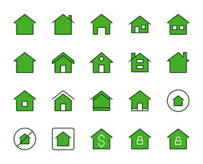 Green house set line icons in flat design with elements for web site design and mobile apps.  Collection modern infographic logo and symbol. House vector line pictogram