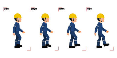 Frame 37-40 of walking worker on white background