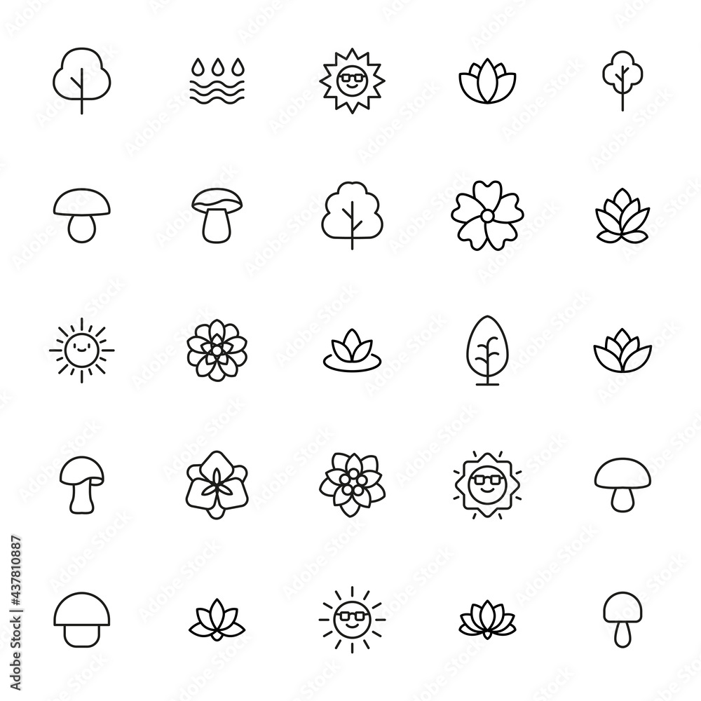 Sticker spring line icons set.