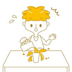 水をこぼして焦る