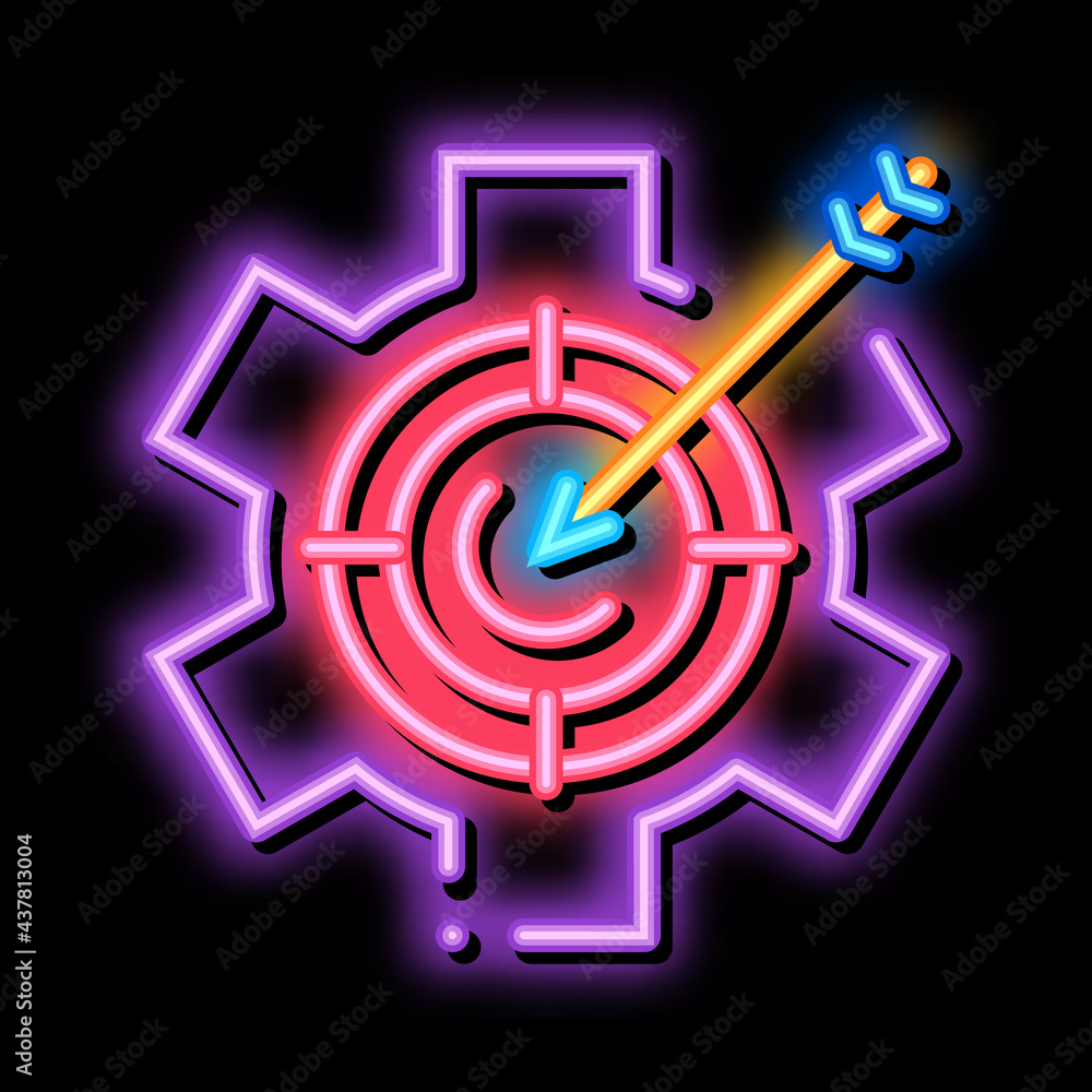 Poster target processing neon light sign vector. glowing bright icon target processing sign. transparent sy