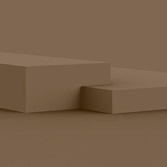 3d brown cube and box podium minimal scene studio background. Abstract 3d geometric shape object illustration render. Natural color tones.