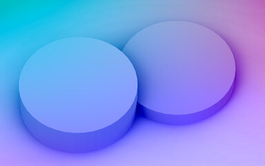 3d purple blue neon light cylinder podium minimal studio gradient dark colors background. Abstract 3d geometric shape object illustration render. Display for nightclub party and technology product.