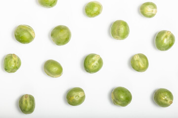 Sorted peas on white background. Top View