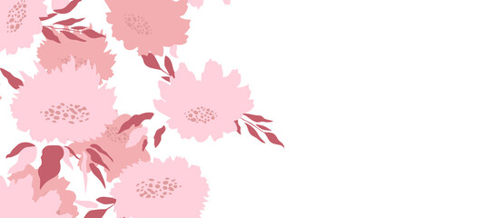 Happy birthday, holiday, celebration greeting and invitation card. Colorful floral banner with color flowers on light background. Layout template. Modern floral compositions with summer branches