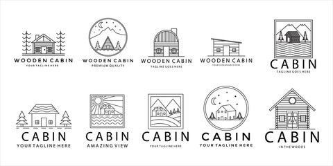 Set of Cabin Line Art Logo Vector Illustration Minimalist Simple Design