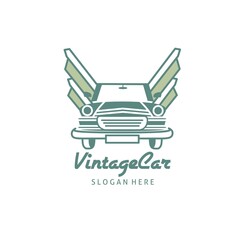 Classic vintage style electric car auto dealership logo icon. Retro style luxury garage vehicle silhouette. Vector illustration.