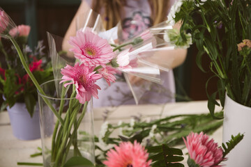 floral workshop, creating flower arrangements