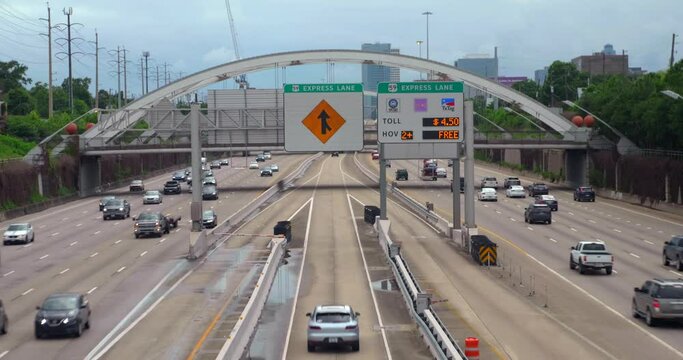 Establishing shot of cars on 59 South freeway in Houston