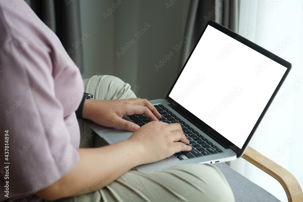 Poster mock up copy space blank screen workspace with computer laptop on table.