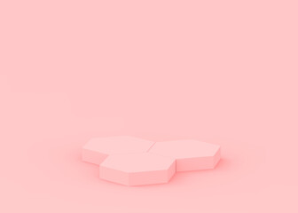 Abstract 3d pink hexagon podium minimal studio background.