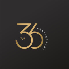 36th anniversary celebration logotype with elegant number shiny gold - obrazy, fototapety, plakaty
