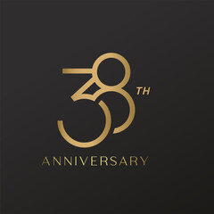 38th anniversary celebration logotype with elegant number shiny gold