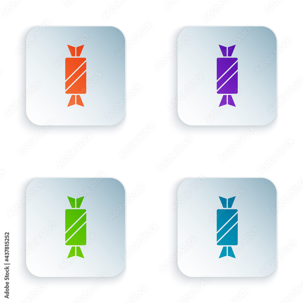 Poster color candy icon isolated on white background. set colorful icons in square buttons. vector
