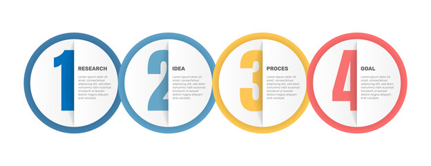 Business infographics. Timeline with 4 steps, options, circles. Vector template.