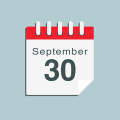 Icon day date 30 September, template calendar page