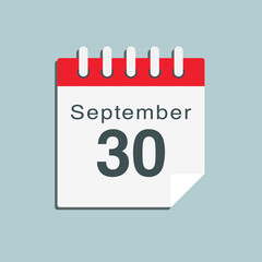 Icon day date 30 September, template calendar page