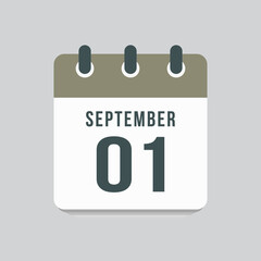 Icon day date 1 September, template calendar page