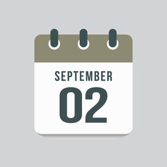 Icon day date 2 September, template calendar page