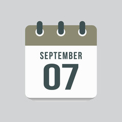 Icon day date 7 September, template calendar page