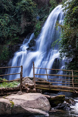 Pha Dok  Seaw waterfall or Rak Jang waterfall in Doi Inthanon National Park,Thailand,Most Famous in Thailand - obrazy, fototapety, plakaty