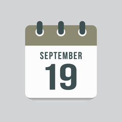 Icon day date 19 September, template calendar page