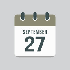 Icon day date 27 September, template calendar page