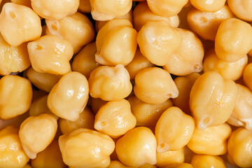 Cooked chickpeas close up. Top view. Peruvian food.