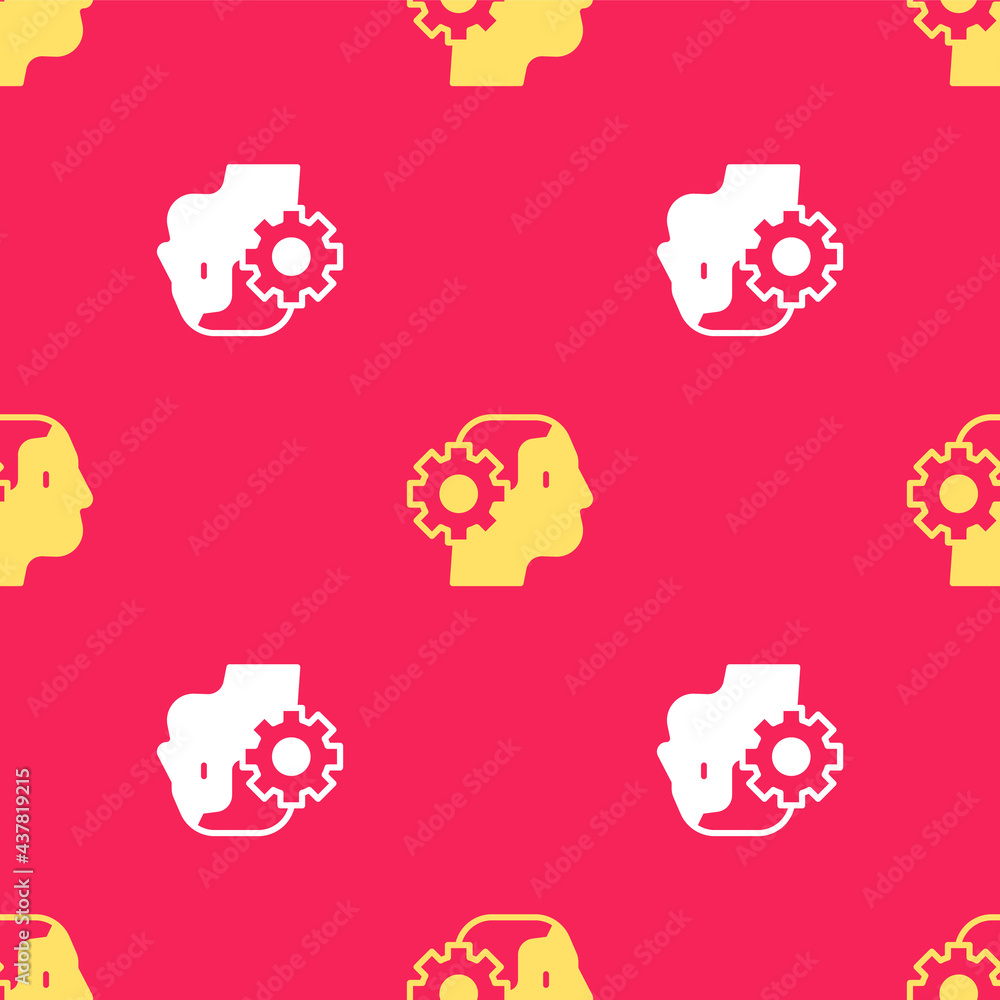 Poster yellow humanoid robot icon isolated seamless pattern on red background. artificial intelligence, mac