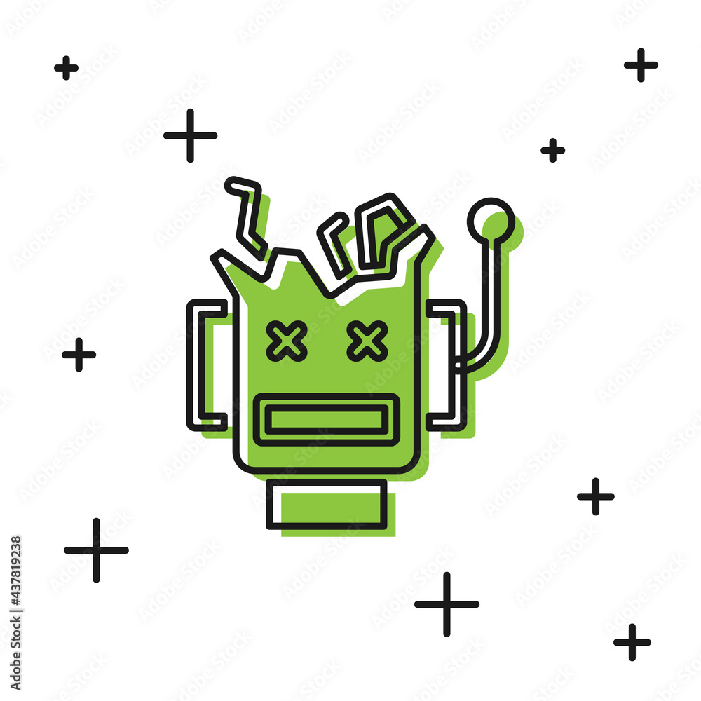 Poster black broken robot icon isolated on white background. artificial intelligence, machine learning, clo