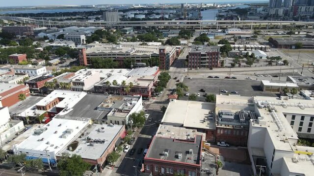 rotating aerial view of Ybor City and Port Tampa