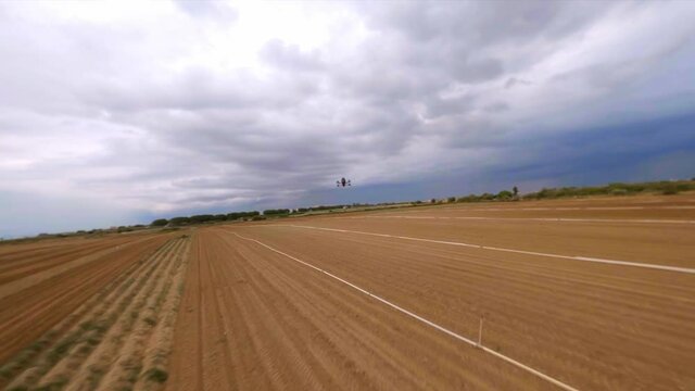 A drone doing flight tests while recording amazing images of a field in Sevilla, Spain.