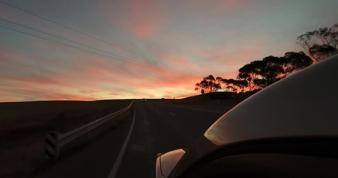 Reflections of a sunset on the road to Wallaroo in South Australia