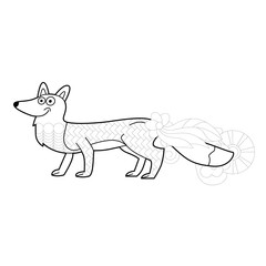 Contour linear illustration for coloring book. Cute animal fox, anti stress picture. Line art design for adult or kids  in zentangle style and coloring page.