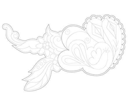 Contour linear illustration for coloring book. Beautiful fancy bird, anti stress picture. Line art design for adult or kids  in zentangle style and coloring page.