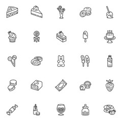 Sweets and candy line icons set