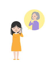 おばあちゃんと電話で話している女の子
