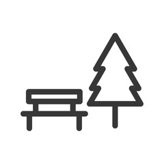 bench and tree park outdoor vector line icon .
