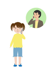 お父さんと電話で話している女の子
