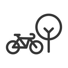 bike and tree park outdoor vector line icon .