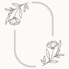 Floral Wreath branch in hand drawn style. Floral round black and white frame of twigs, leaves and flowers. Frames for the Valentine's day, wedding decor, logo and identity template.