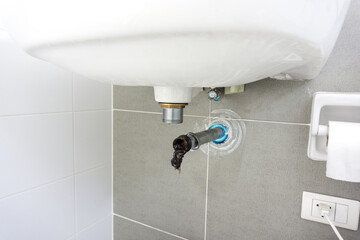 Dirty Clogged in waste pipe of Basinsink. Washbasin Drain Clogging up with hair fall, dust...