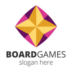 Abstract rhombus logo. Yellow, pink and purple shades. Two shapes in one. Star type. Usable for technology, and gift brands. Vector print illustration