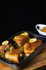 Crispy roasted pork knuckles from the oven