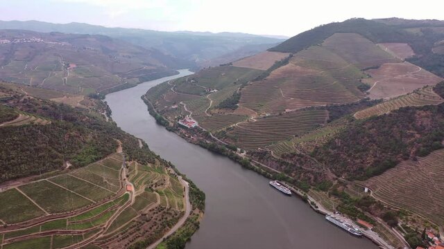 Aerial drone video view of the Douro Valley, Portugal