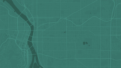 Green Portland city area vector background map, streets and water cartography illustration.