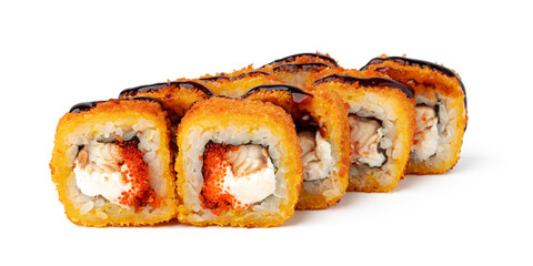 Cooked sushi roll isolated on white background