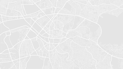 White and light grey Ankara City area vector background map, streets and water cartography illustration.
