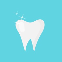  Vector illustration of a clean shining tooth on a blue background. 