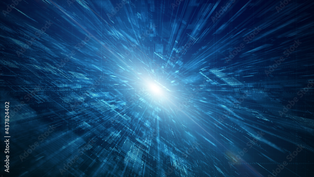 Poster Digital cyberspace futuristic, Digital data matrix flowing and lighting, High speed connection data analysis process abstract background. 3d rendering